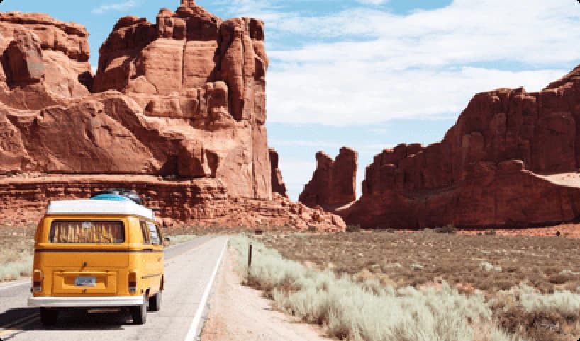 Van driving through dessert