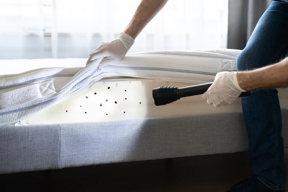 Person discovering bed bugs in mattress